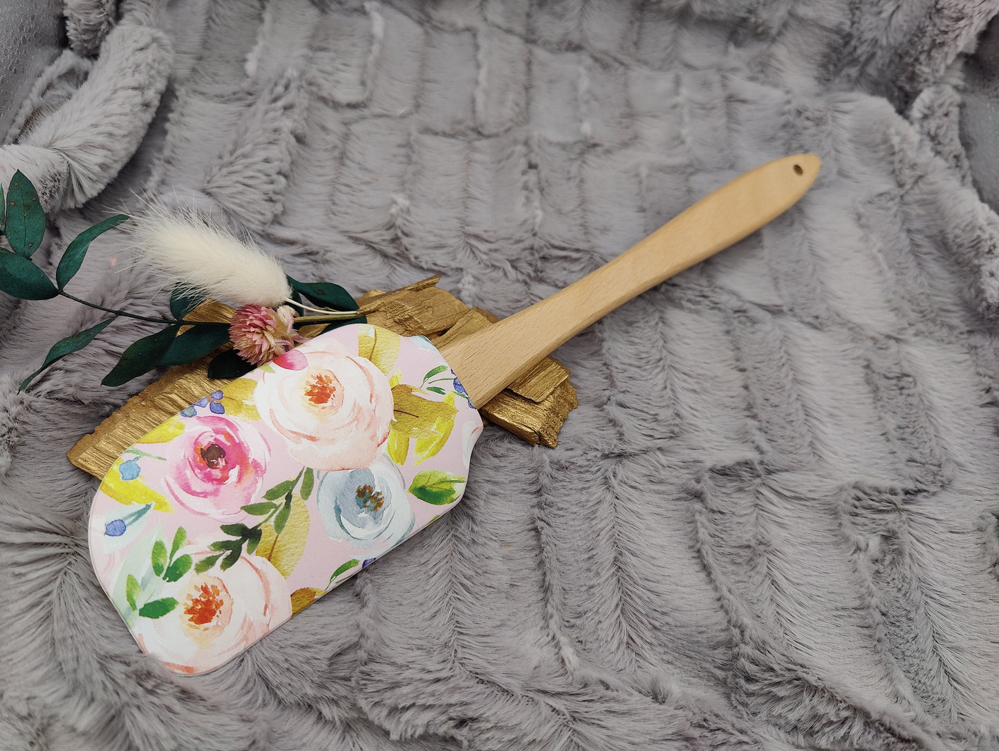 Teigschaber Silikonspatel XXXL Blumenmuster  backen kochen personalisiert ca. 31 cm lang mit Wunschgravur Geschenk Küchenhelfer