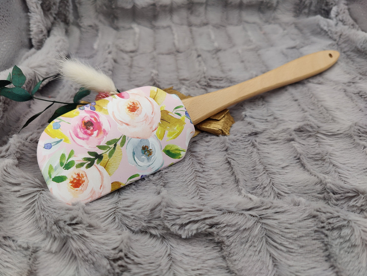 Teigschaber Silikonspatel XXXL Blumenmuster  backen kochen personalisiert ca. 31 cm lang mit Wunschgravur Geschenk Küchenhelfer