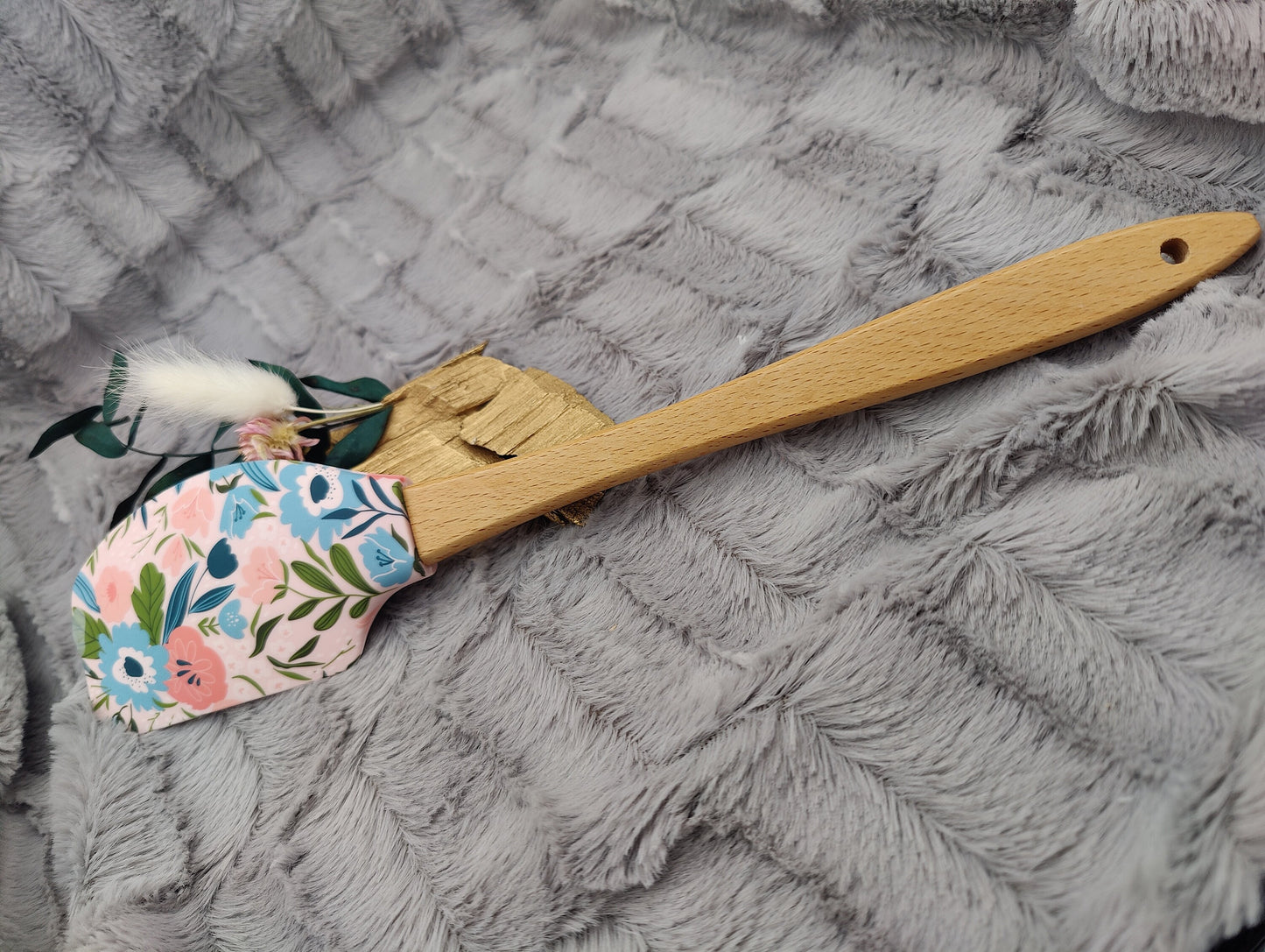 Teigschaber Silikonspatel XXXL rosa Blumen personalisiert Holz Spatel  backen kochen grillen ca. 31 cm lang