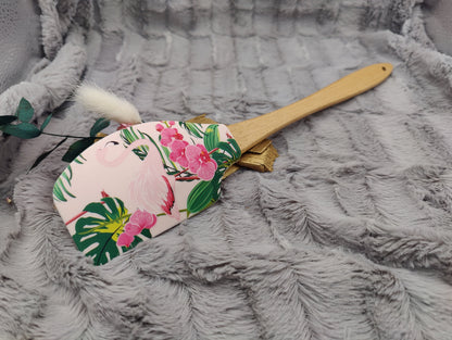 Teigschaber Silikonspatel XXXL rosa Flamingo Lotus personalisiert Holz Spatel  backen kochen grillen ca. 31 cm lang