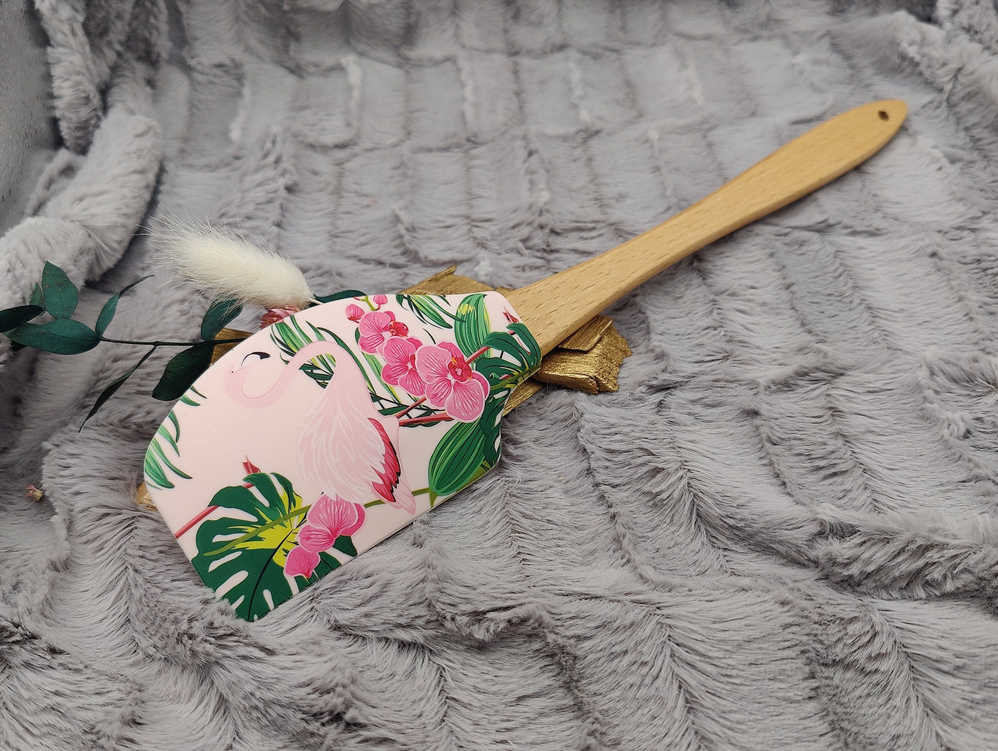 Teigschaber Silikonspatel XXXL rosa Flamingo Lotus personalisiert Holz Spatel  backen kochen grillen ca. 31 cm lang