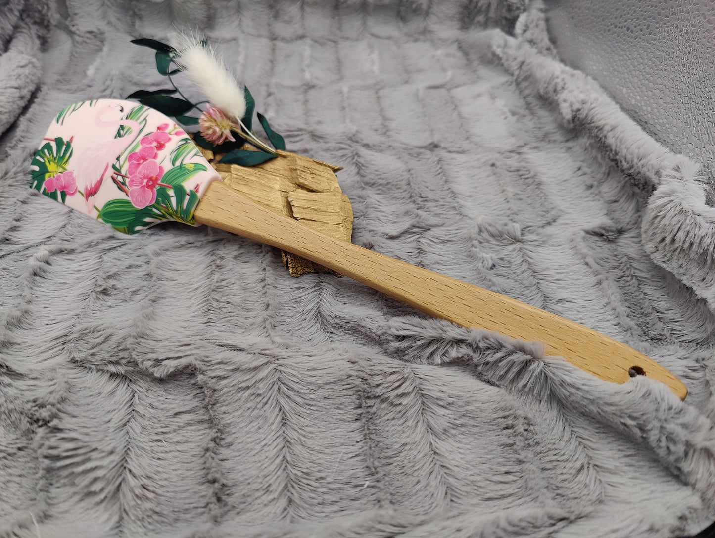 Teigschaber Silikonspatel XXXL rosa Flamingo Lotus personalisiert Holz Spatel  backen kochen grillen ca. 31 cm lang