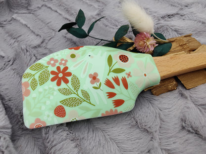 Teigschaber Silikonspatel XXXL mint mit Blumen Hase personalisiert Holz Spatel  backen kochen grillen ca. 31 cm lang