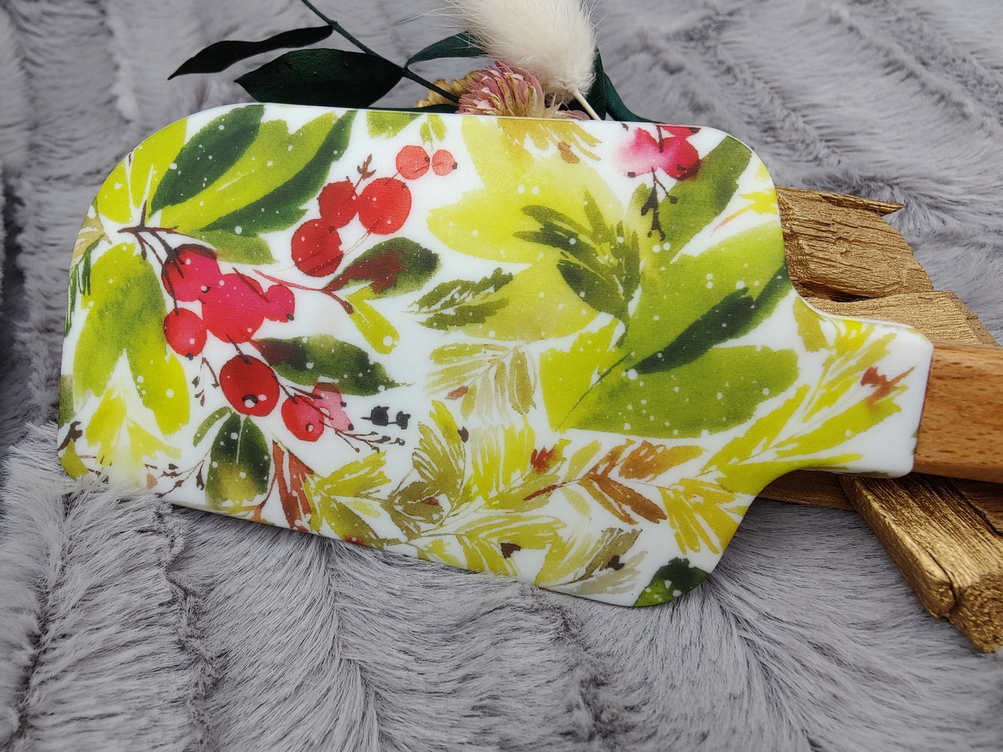Teigschaber Silikonspatel XXXL Beeren Blätter  backen kochen personalisiert ca. 33 cm lang mit Wunschgravur Geschenk Küchenhelfer