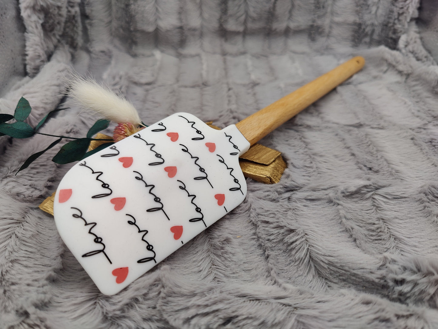 Teigschaber Silikonspatel XXXL Herz Love Liebe  backen kochen personalisiert ca. 33 cm lang mit Wunschgravur Geschenk Küchenhelfer