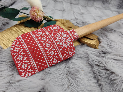 Silikonspatel rot Muster Weihnachten Teigschaber backen, kochen ca. 23 cm lang mit Wunschgravur personalisiert Geschenk