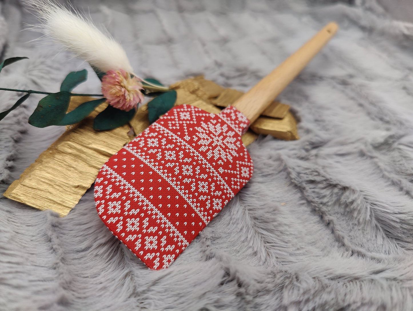 Silikonspatel rot Muster Weihnachten Teigschaber backen, kochen ca. 23 cm lang mit Wunschgravur personalisiert Geschenk