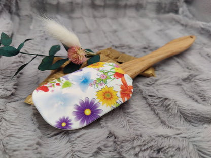 Teigschaber Silikonspatel buntes Blumenmuster  backen, kochen ca. 25 cm lang mit Wunschgravur personalisiert Geschenk