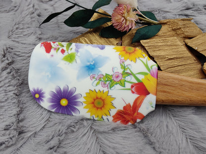 Teigschaber Silikonspatel buntes Blumenmuster  backen, kochen ca. 25 cm lang mit Wunschgravur personalisiert Geschenk