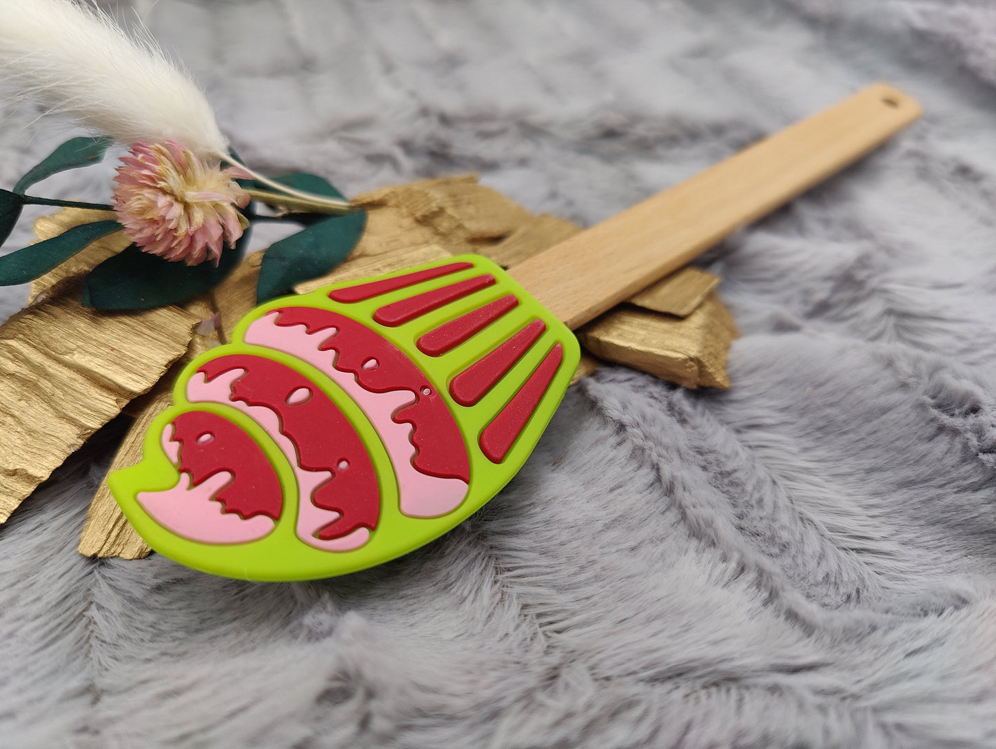 Teigschaber Silikonspatel Muffin Cupcake grün  backen, kochen ca. 22,5 cm lang mit Wunschgravur personalisiert Geschenk