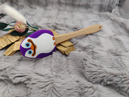 Teigschaber Silikonspatel Pinguin lila  backen, kochen ca. 21 cm lang mit Wunschgravur personalisiert Geschenk