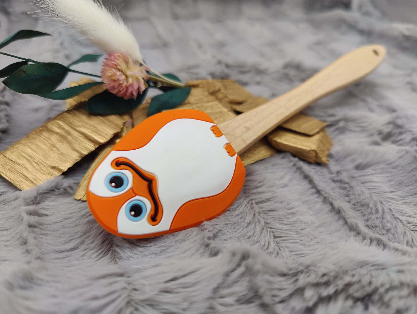 Teigschaber Silikonspatel Pinguin orange  backen, kochen ca. 21 cm lang mit Wunschgravur personalisiert Geschenk