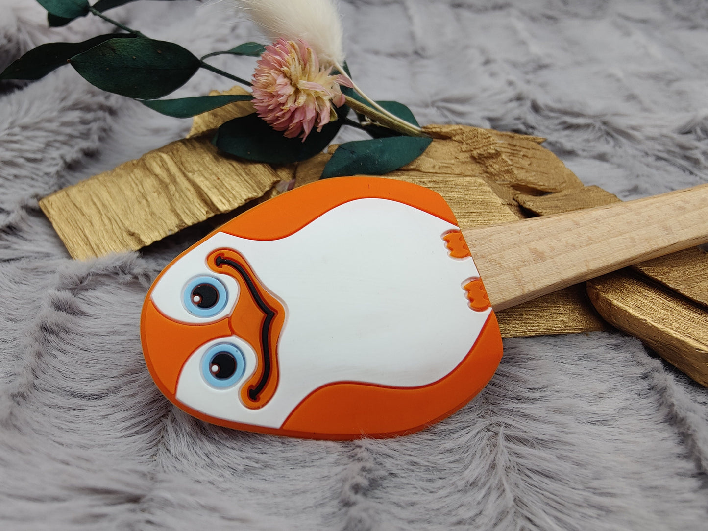 Teigschaber Silikonspatel Pinguin orange  backen, kochen ca. 21 cm lang mit Wunschgravur personalisiert Geschenk