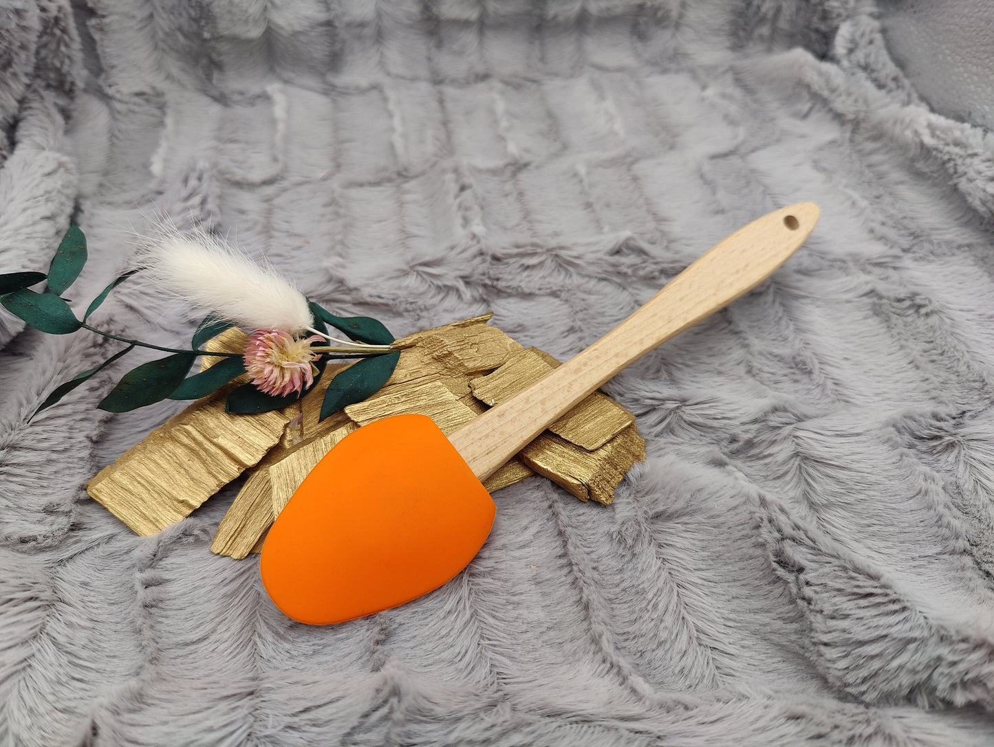 Teigschaber Silikonspatel Pinguin orange  backen, kochen ca. 21 cm lang mit Wunschgravur personalisiert Geschenk