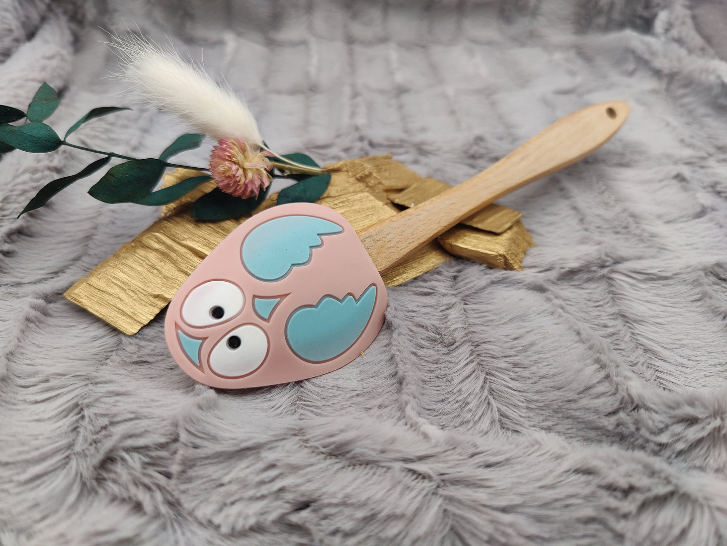Teigschaber Silikonspatel Eule rosa  backen, kochen ca. 21 cm lang mit Wunschgravur personalisiert Geschenk