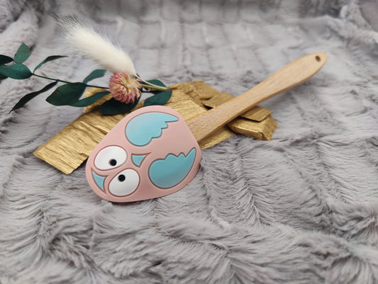Teigschaber Silikonspatel Eule rosa  backen, kochen ca. 21 cm lang mit Wunschgravur personalisiert Geschenk