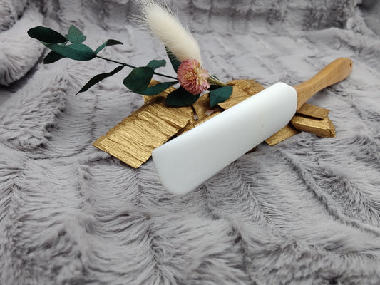 Teigschaber Silikonschaber Silikonspatel  Holz schmal/lang weiß für Nuss-Nougat-Creme ca. 25,4 x 2,5 cm mit Wunschgravur personalisiert