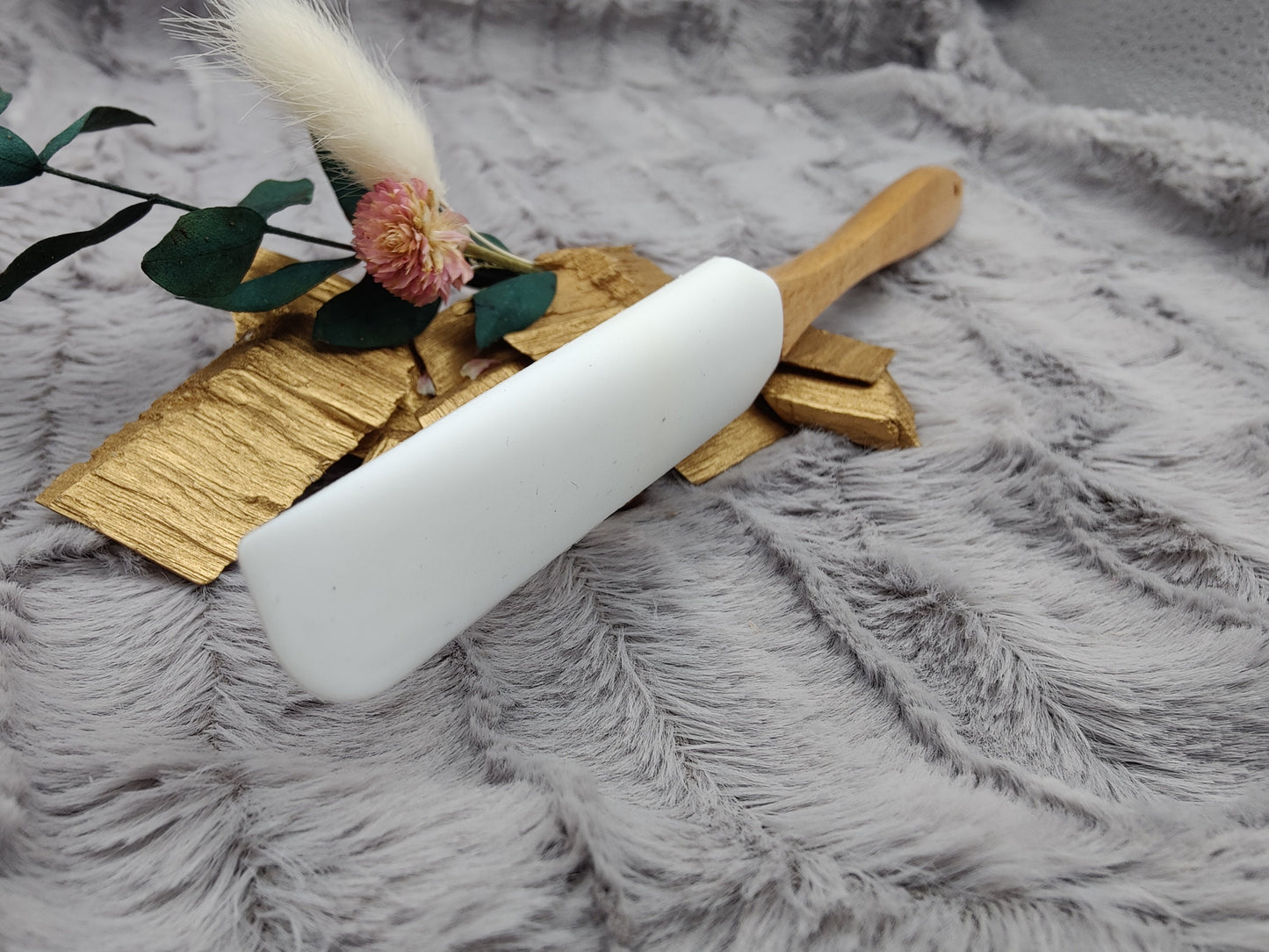 Teigschaber Silikonschaber Silikonspatel  Holz schmal/lang weiß für Nuss-Nougat-Creme ca. 25,4 x 2,5 cm mit Wunschgravur personalisiert