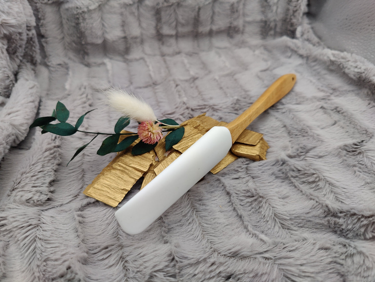 Teigschaber Silikonschaber Silikonspatel  Holz schmal/lang weiß für Nuss-Nougat-Creme ca. 25,4 x 2,5 cm mit Wunschgravur personalisiert