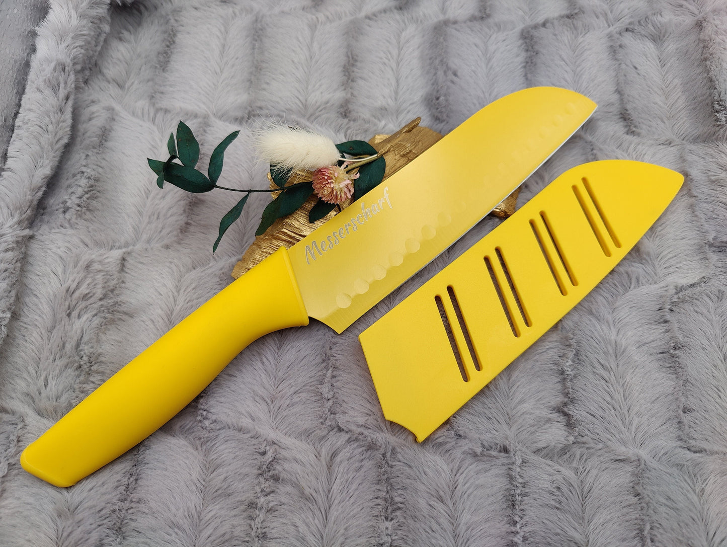 Personalisiertes Chefmesser mit Gravur | Scharfes Küchenmesser Edelstahl 17,5 cm | Messer mit Name & Klingenschutz | Antihaft-Beschichtung