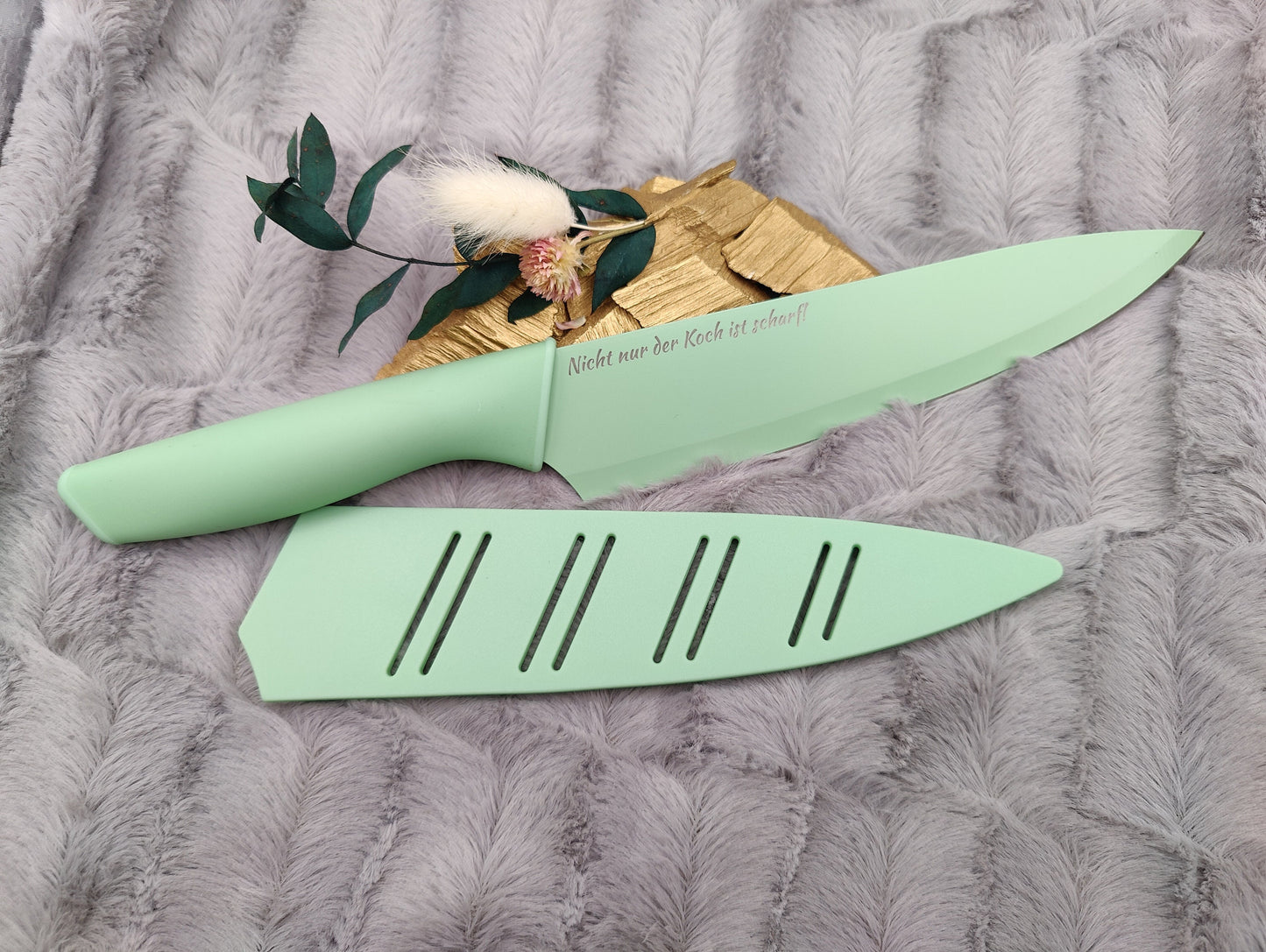 Personalisiertes Kochmesser mit Gravur | Scharfes Küchenmesser Edelstahl 19,5 cm | Chefmesser mit Name & Klingenschutz | Ergonomischer Griff