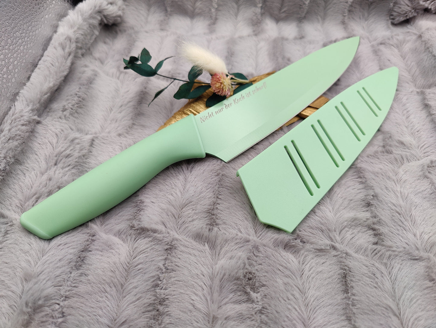 Personalisiertes Kochmesser mit Gravur | Scharfes Küchenmesser Edelstahl 19,5 cm | Chefmesser mit Name & Klingenschutz | Ergonomischer Griff