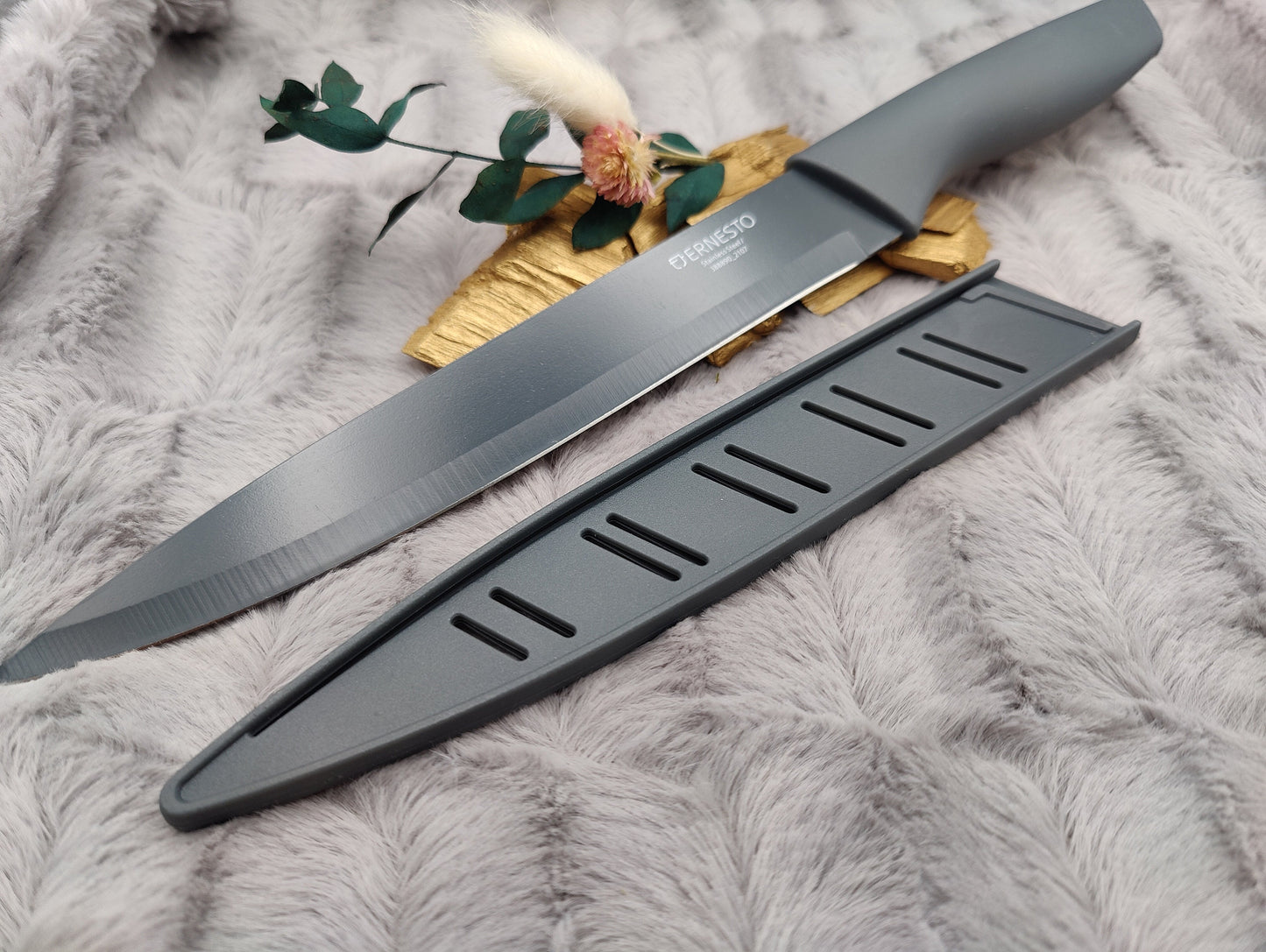 Personalisiertes Tranchiermesser mit Gravur | Scharfes Fleischmesser Edelstahl 19,5 cm | Individuelles Bratenmesser mit Name & Klingenschutz