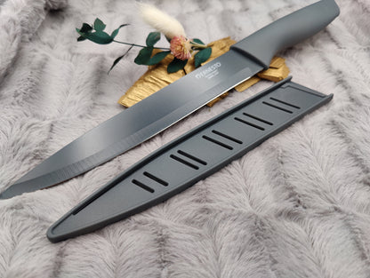 Personalisiertes Tranchiermesser mit Gravur | Scharfes Fleischmesser Edelstahl 19,5 cm | Individuelles Bratenmesser mit Name & Klingenschutz