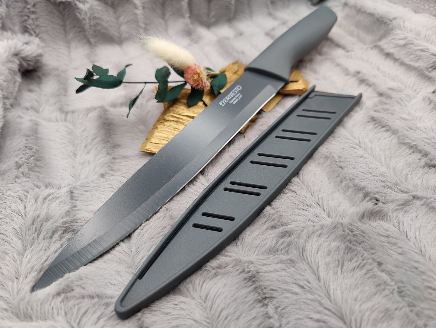 Personalisiertes Tranchiermesser mit Gravur | Scharfes Fleischmesser Edelstahl 19,5 cm | Individuelles Bratenmesser mit Name & Klingenschutz