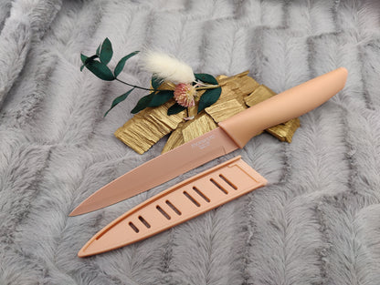Personalisiertes Allzweckmesser Apricot mit Gravur | Scharfes Küchenmesser Edelstahl 12,5 cm | Universalmesser mit Name & Klingenschutz