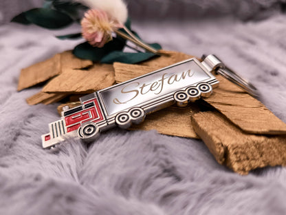 Schlüsselanhänger personalisiert LKW flach Truck Brummi Papa Edelstahl mit Gravur Geschenk