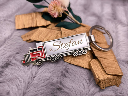Schlüsselanhänger personalisiert LKW flach Truck Brummi Papa Edelstahl mit Gravur Geschenk