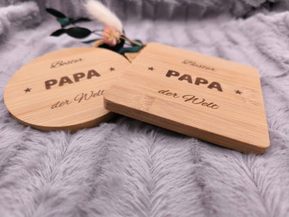Untersetzer Bester PAPA der Welt personalisiert Bambus mit Wunschgravur individuelles Geschenk Geschenkidee Glasuntersetzer Geschenk