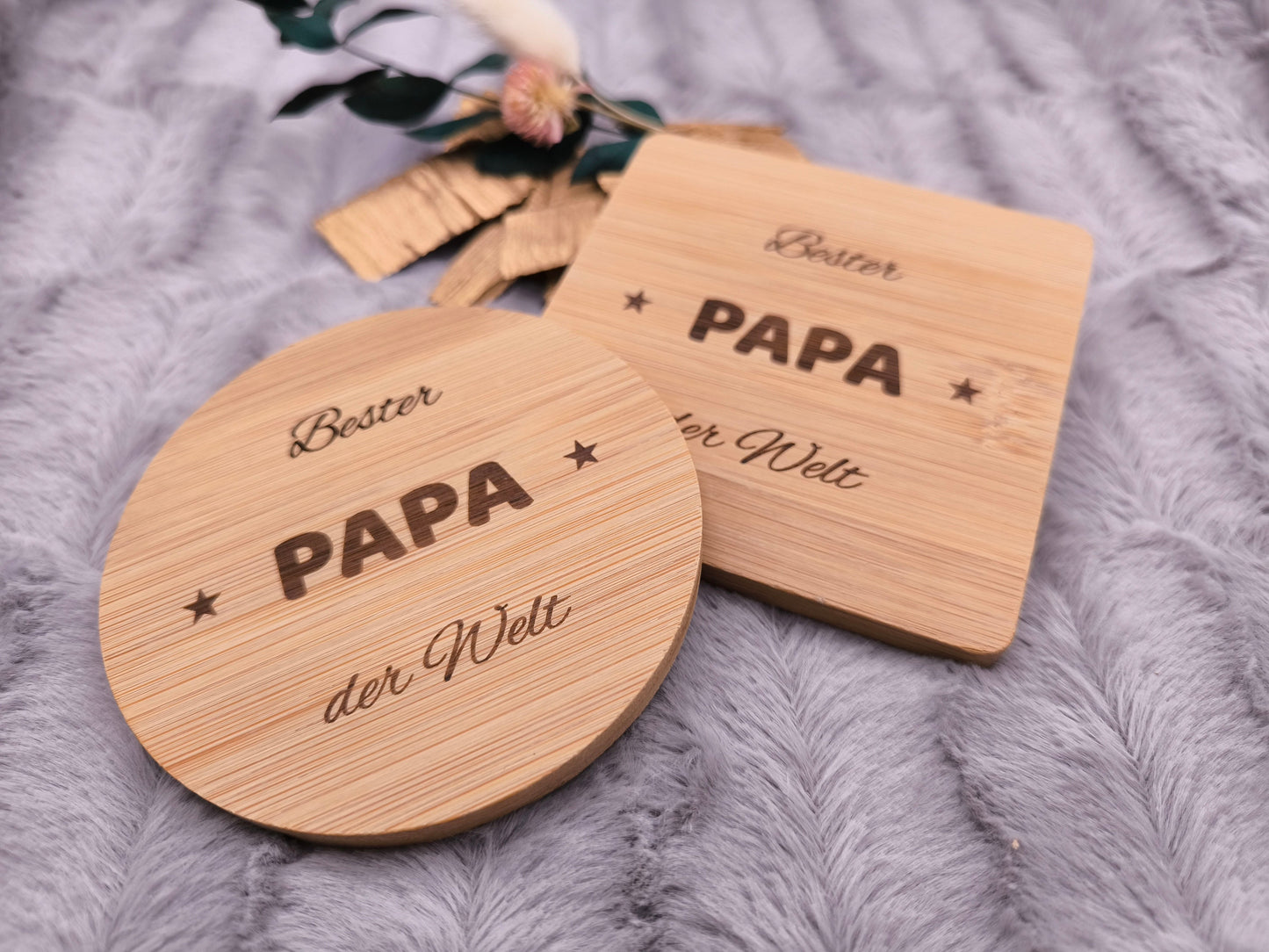 Untersetzer Bester PAPA der Welt personalisiert Bambus mit Wunschgravur individuelles Geschenk Geschenkidee Glasuntersetzer Geschenk