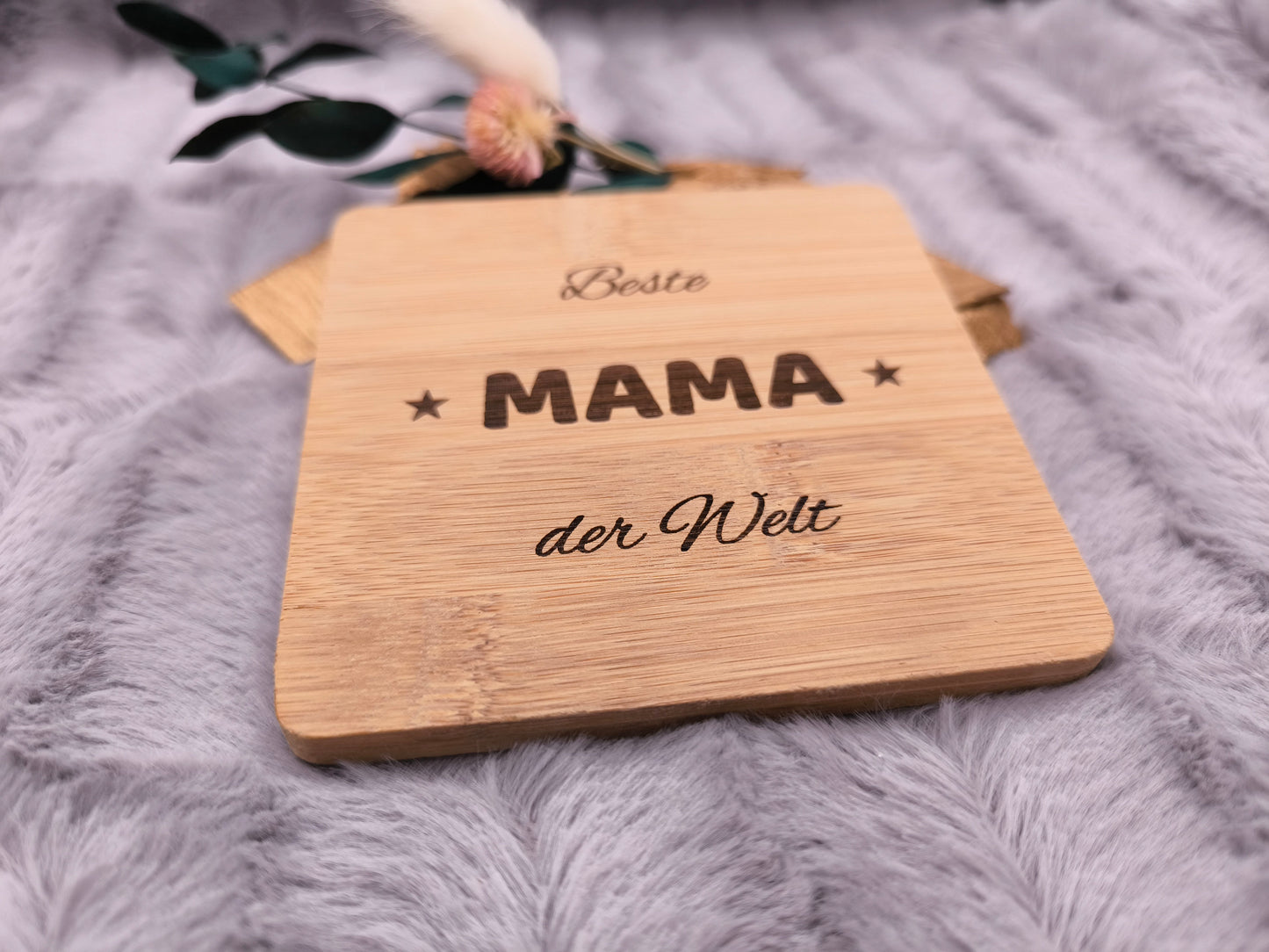 Untersetzer Beste MAMA der Welt personalisiert Bambus mit Wunschgravur individuelles Geschenk Geschenkidee Glasuntersetzer Geschenk