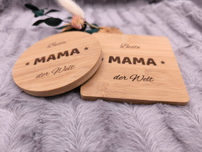 Untersetzer Beste MAMA der Welt personalisiert Bambus mit Wunschgravur individuelles Geschenk Geschenkidee Glasuntersetzer Geschenk