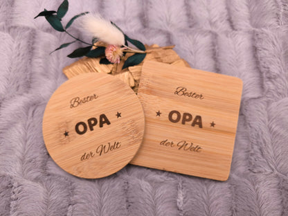 Untersetzer Bester OPA der Welt personalisiert Bambus mit Wunschgravur individuelles Geschenk Geschenkidee Glasuntersetzer Geschenk