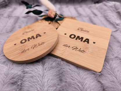 Untersetzer Beste OMA der Welt personalisiert Bambus mit Wunschgravur individuelles Geschenk Geschenkidee Glasuntersetzer Geschenk