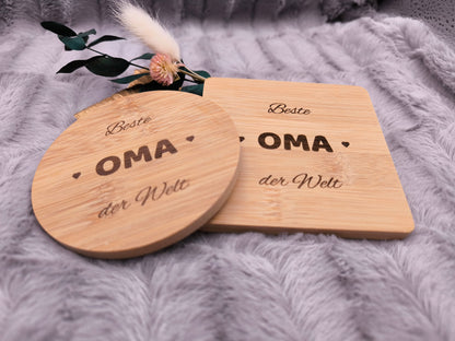 Untersetzer Beste OMA der Welt personalisiert Bambus mit Wunschgravur individuelles Geschenk Geschenkidee Glasuntersetzer Geschenk