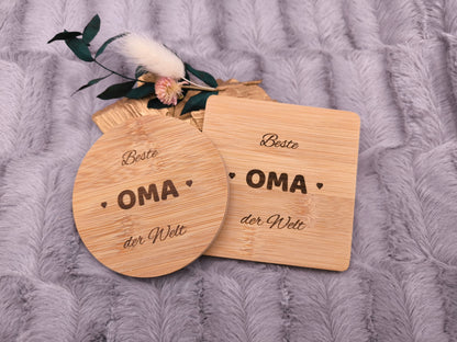 Untersetzer Beste OMA der Welt personalisiert Bambus mit Wunschgravur individuelles Geschenk Geschenkidee Glasuntersetzer Geschenk