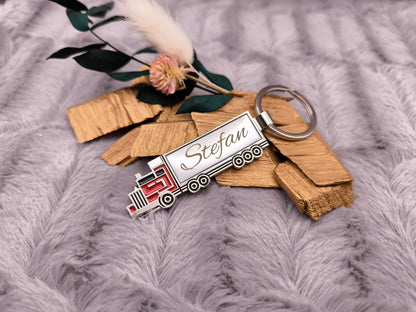 Schlüsselanhänger personalisiert LKW flach Truck Brummi Papa Edelstahl mit Gravur Geschenk