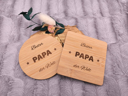Untersetzer Bester PAPA der Welt personalisiert Bambus mit Wunschgravur individuelles Geschenk Geschenkidee Glasuntersetzer Geschenk