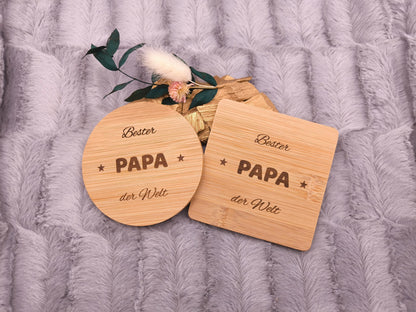 Untersetzer Bester PAPA der Welt personalisiert Bambus mit Wunschgravur individuelles Geschenk Geschenkidee Glasuntersetzer Geschenk