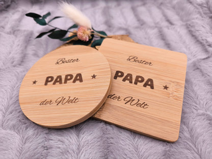Untersetzer Bester PAPA der Welt personalisiert Bambus mit Wunschgravur individuelles Geschenk Geschenkidee Glasuntersetzer Geschenk