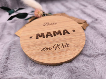 Untersetzer Beste MAMA der Welt personalisiert Bambus mit Wunschgravur individuelles Geschenk Geschenkidee Glasuntersetzer Geschenk