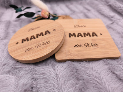 Untersetzer Beste MAMA der Welt personalisiert Bambus mit Wunschgravur individuelles Geschenk Geschenkidee Glasuntersetzer Geschenk
