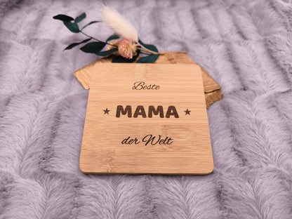 Untersetzer Beste MAMA der Welt personalisiert Bambus mit Wunschgravur individuelles Geschenk Geschenkidee Glasuntersetzer Geschenk