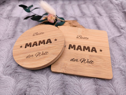 Untersetzer Beste MAMA der Welt personalisiert Bambus mit Wunschgravur individuelles Geschenk Geschenkidee Glasuntersetzer Geschenk