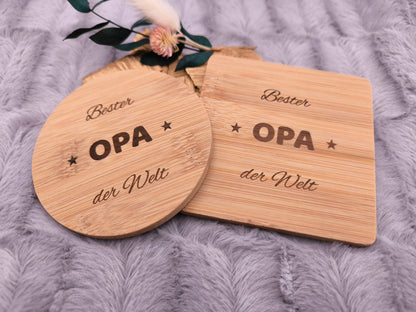 Untersetzer Bester OPA der Welt personalisiert Bambus mit Wunschgravur individuelles Geschenk Geschenkidee Glasuntersetzer Geschenk