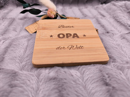 Untersetzer Bester OPA der Welt personalisiert Bambus mit Wunschgravur individuelles Geschenk Geschenkidee Glasuntersetzer Geschenk